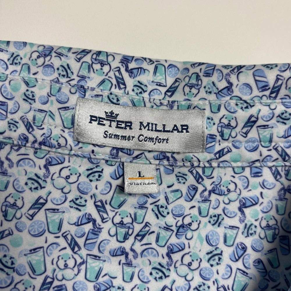 Peter Millar Summer Comfort TPC Mens L Beverage AOP Print Players PGA Golf Polo